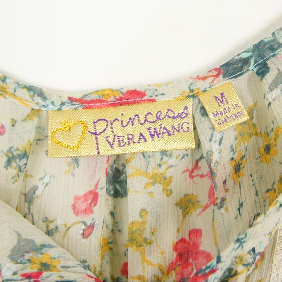 Vera Wang Princess Semi Sheer Floral Long Sleeve Lace Flowy Peasant Top - Picture 5 of 5